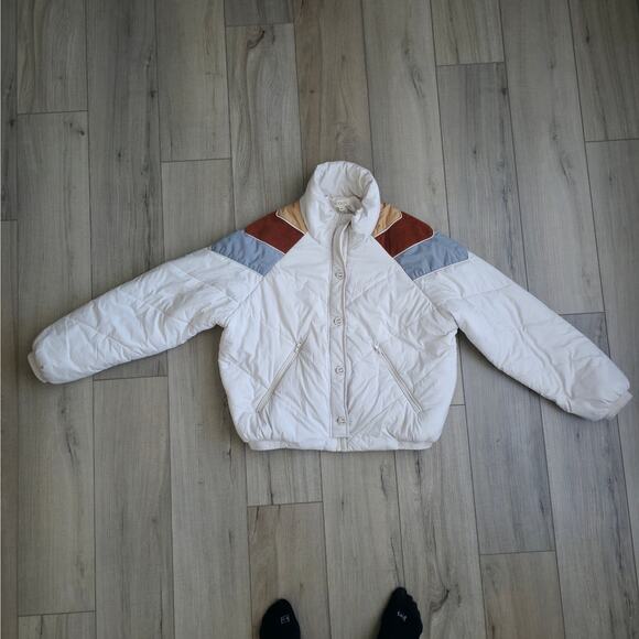 Roolee Dres Puffer Cream Colorblock Mock Neck Full Zip Jacket Women Sz M/L - Picture 7 of 13